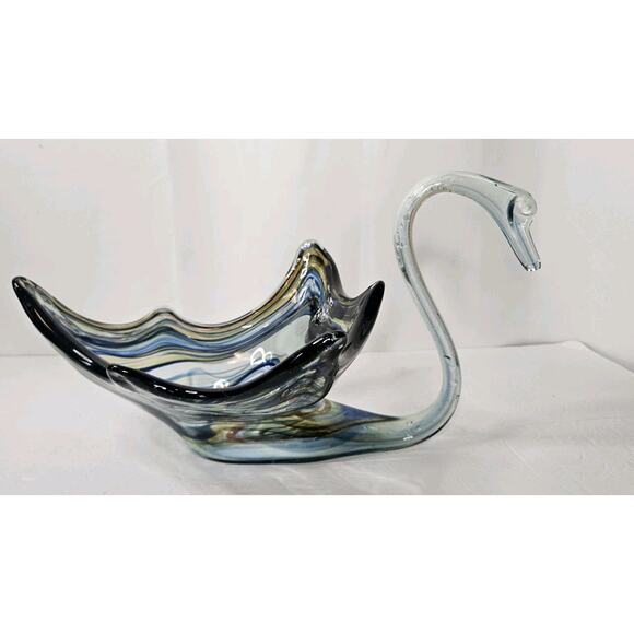 Vintage Large Hand Blown Glass Multi-Colored Swan Bowl Centerpiece 12" - Picture 2 of 8